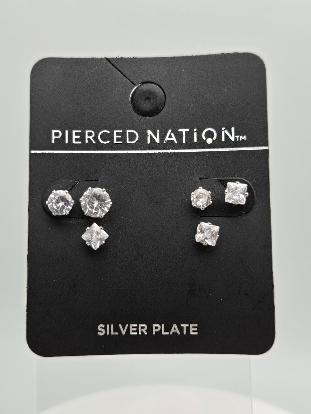 Pierced Nation Silver Plated Cubic Zirconia Stud Earring Set New